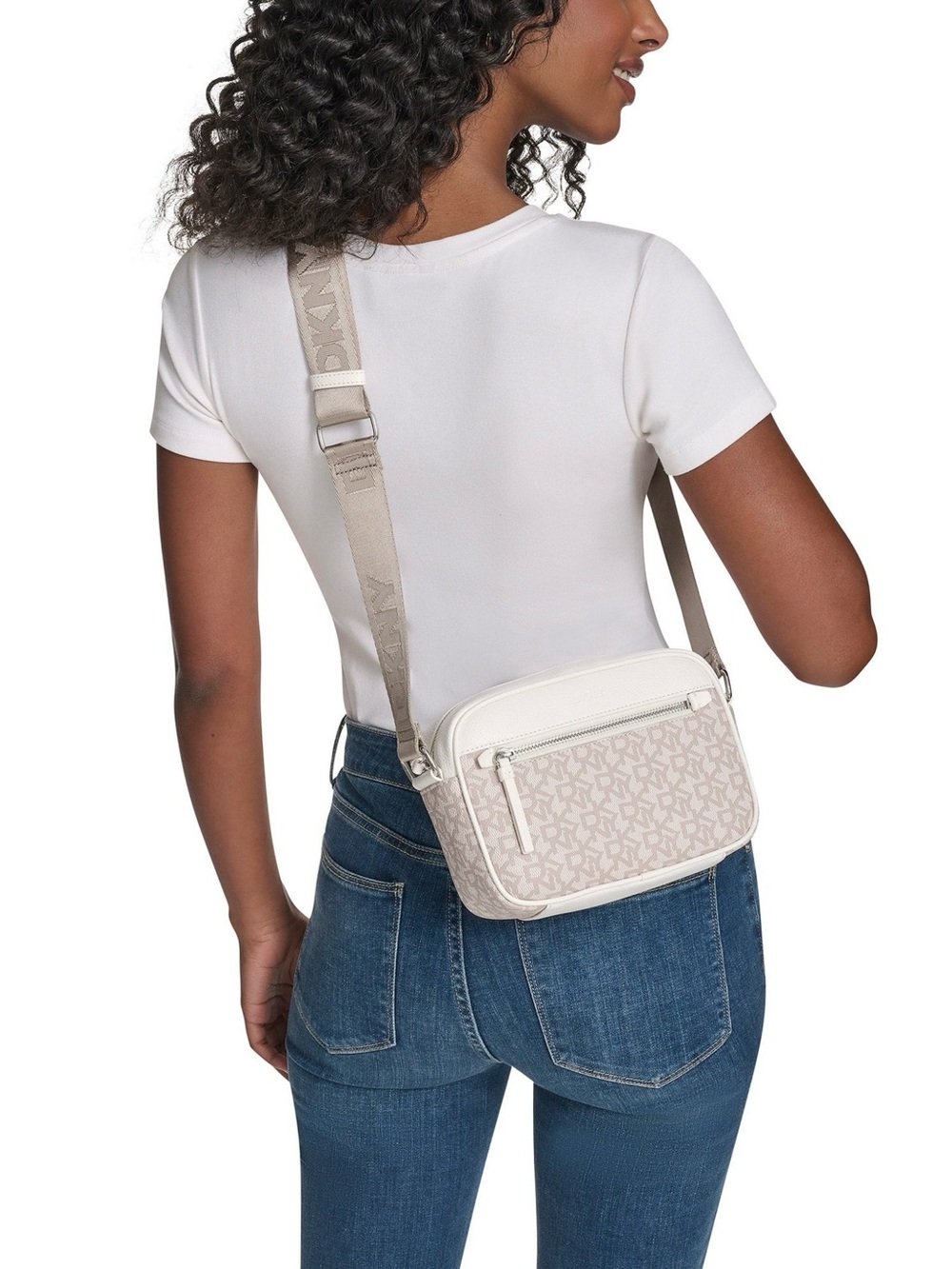 Michael Kors Cream Logo Pattern Crossbody Bag with Beige Strap